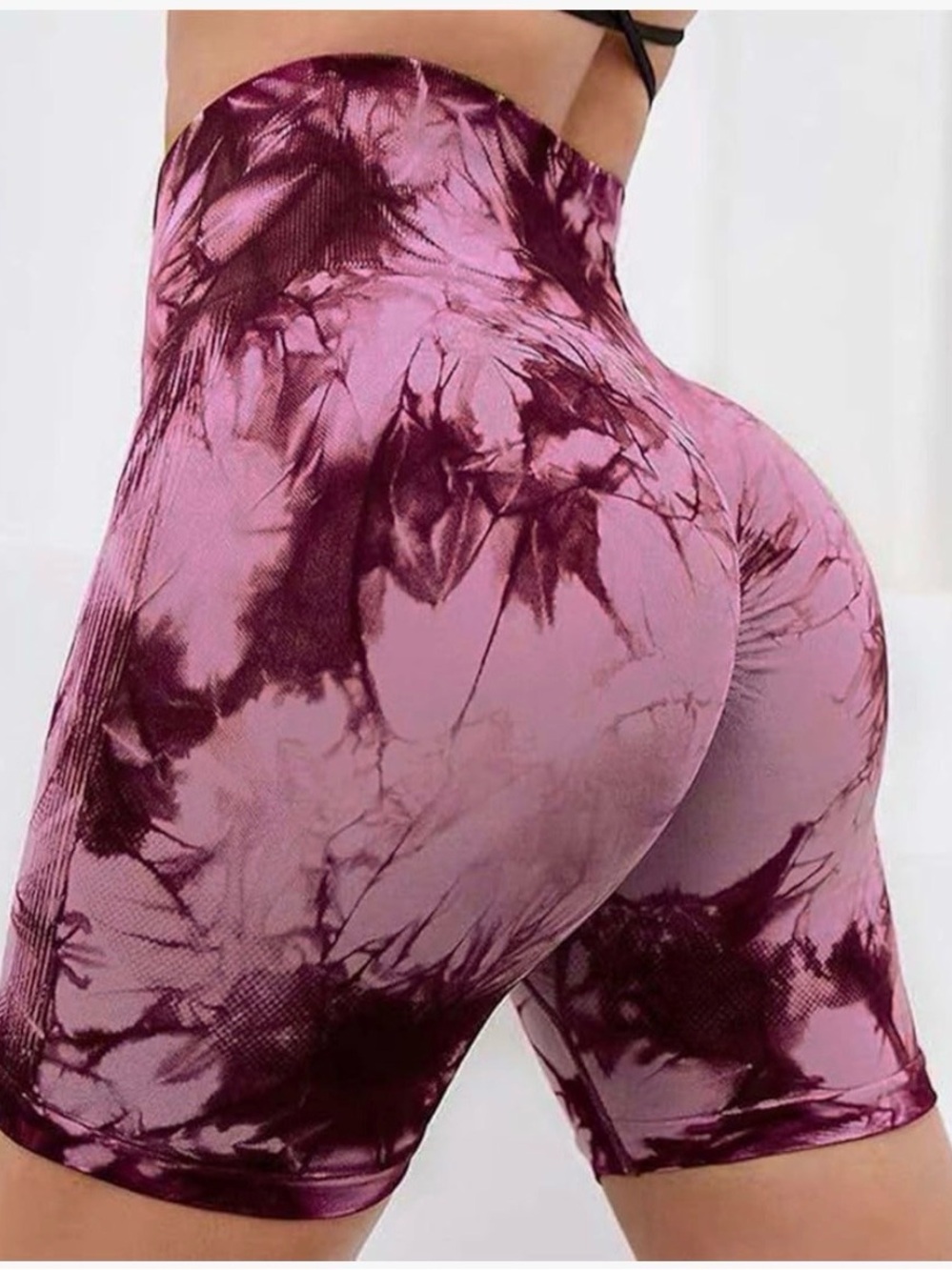 Amazon Tie-Dye High-Waist Biker Shorts - Pink & Maroon